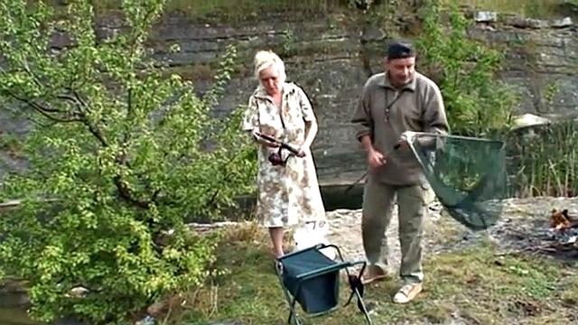 Chubby teen and oldie on grandpa's cock