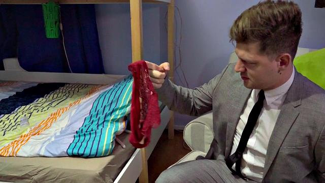 Busty hostel inspector rides dick on bunkbed ffm