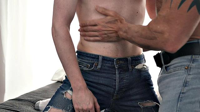 Athletic gay daddy bottom banged in doggy style by stud