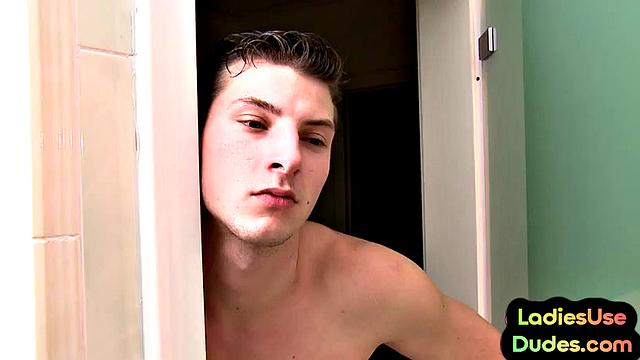 Pathetic loser gets fingered by 2 femmes