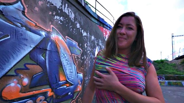 Picked up brunette eurobabe sucks in POV before outdoor sex