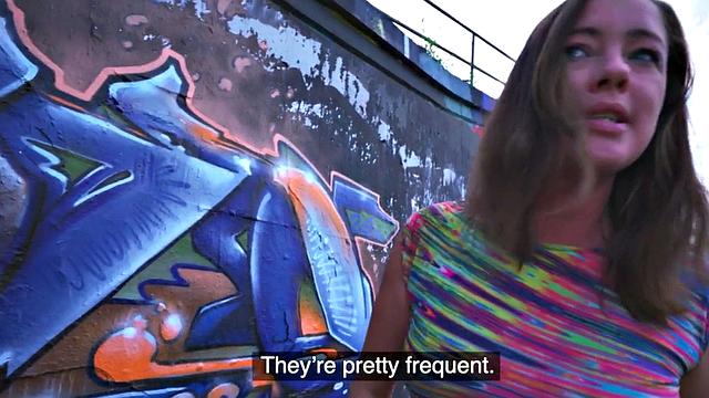 Picked up brunette eurobabe sucks in POV before outdoor sex