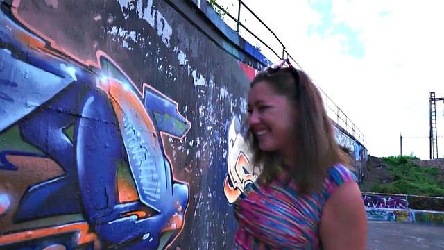 Picked up brunette eurobabe sucks in POV before outdoor sex