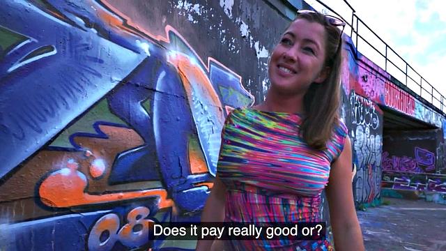 Picked up brunette eurobabe sucks in POV before outdoor sex