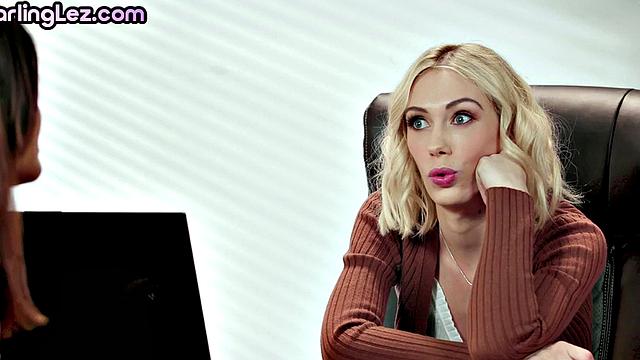 Facesitting lez pleases nympho secretary in office