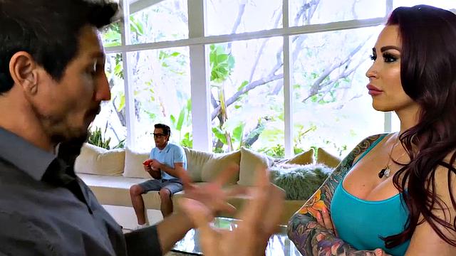 Hugetitted MILF spoils stepson and hubbie