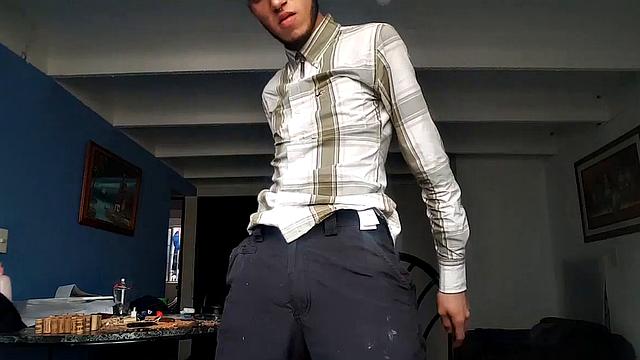 Our featured solo boy of the week is a bearded young man who just wants to be known as Pervert Boy. The skinny and smooth Latino strips to his underwear and gives us a look at his bubble butt, before revealing his big stiff cock.