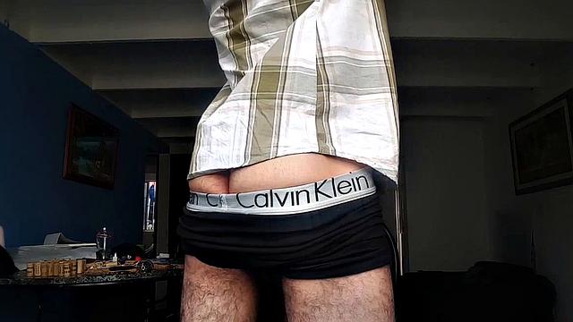 Our featured solo boy of the week is a bearded young man who just wants to be known as Pervert Boy. The skinny and smooth Latino strips to his underwear and gives us a look at his bubble butt, before revealing his big stiff cock.
