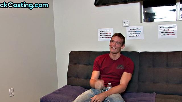 Solo casting stud with sexy body jerks off after interview
