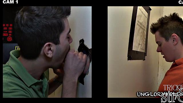 Handsome straight guy at the gloryhole learns why guys do it better