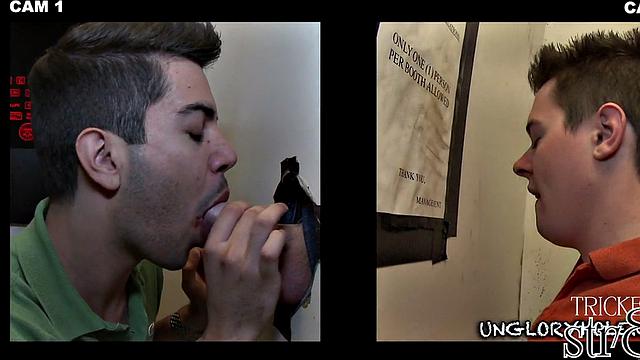 Handsome straight guy at the gloryhole learns why guys do it better