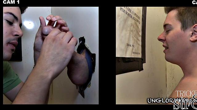 Handsome straight guy at the gloryhole learns why guys do it better