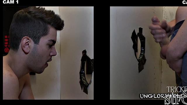 Handsome straight guy at the gloryhole learns why guys do it better