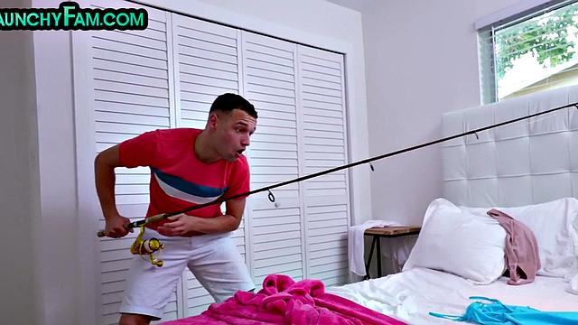 Curvy stepmom rides stepson's dick after shower