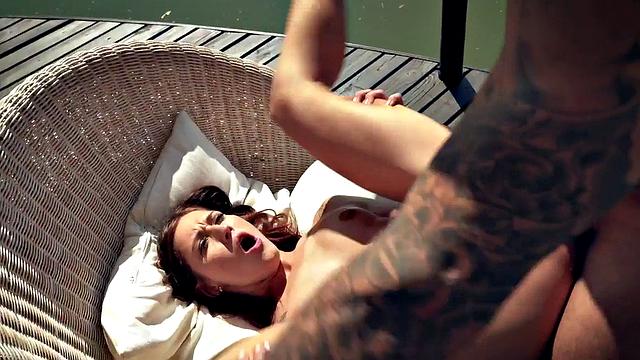 Small tits teen deepthroats before outdoor assfuck