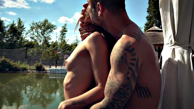 Small tits teen deepthroats before outdoor assfuck