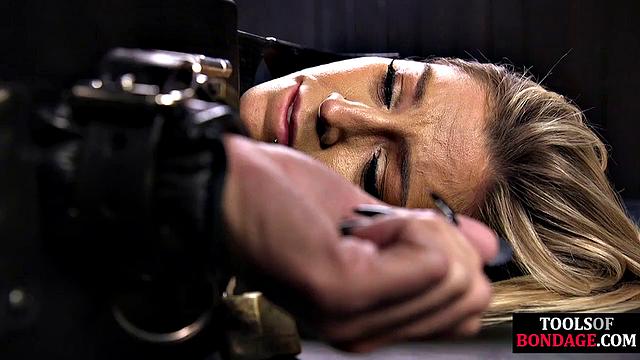 Suspended slut toyed by maledom