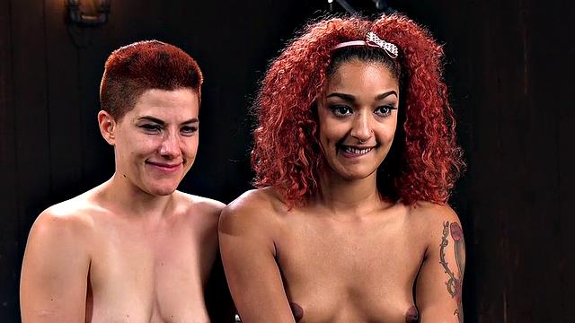 Bondage subjects caned in threeway while bound