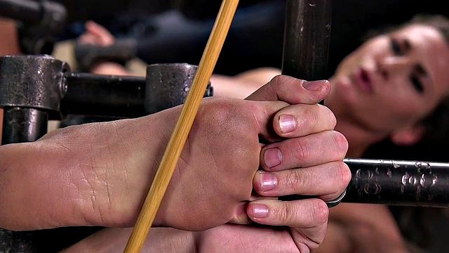 Big-titted babe spanked by master while being tied up