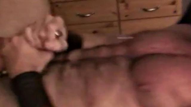 Masked German amateur DILF barebacked in sling by a top