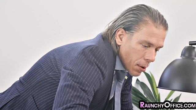 Horny secretary mouthfucked by boss