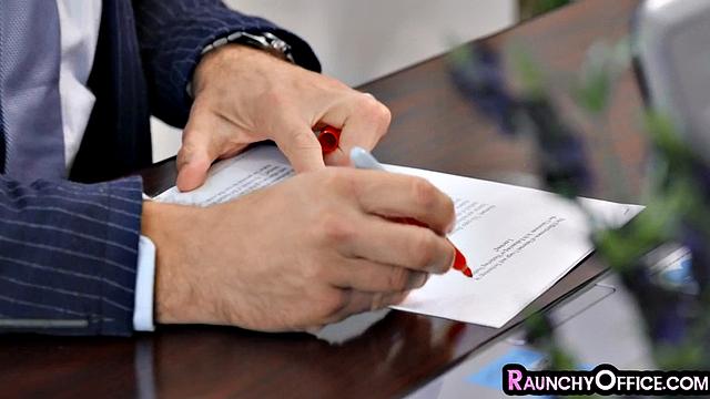 Horny secretary mouthfucked by boss