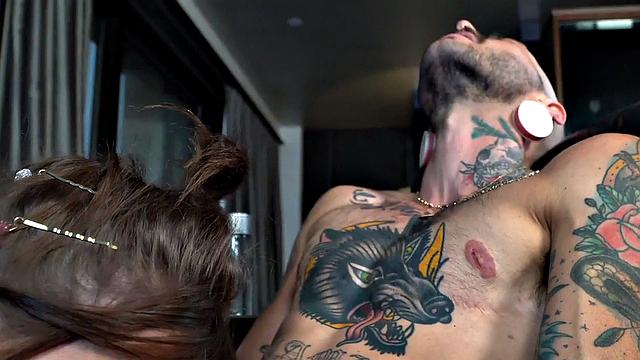 Trans man with pussy sucks busty MILF Tranny and gets licked