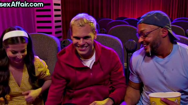 Bisex IR babe sucks and gets threesome in cinema