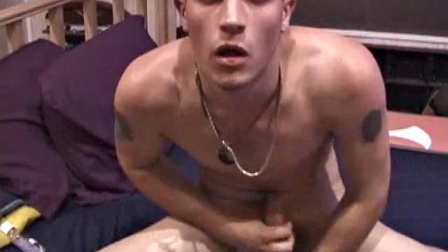Dakota is on the bed, as he finds a spot in the porn video that stimulates him. After stripping naked, the young man jerks off and fingers his ass, until he explodes all over his chest with a nice warm cum load.