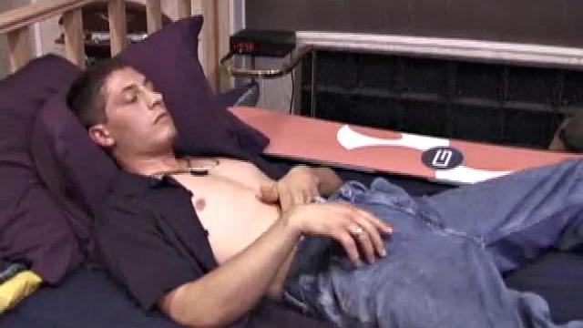 Dakota is on the bed, as he finds a spot in the porn video that stimulates him. After stripping naked, the young man jerks off and fingers his ass, until he explodes all over his chest with a nice warm cum load.