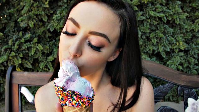 Food Play with Raven-Haired Babe Solo Masturbating