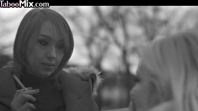 Big-titted lesbo scissoring with stunning babe