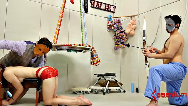 Ass licking threeway sub getting butt stuffed