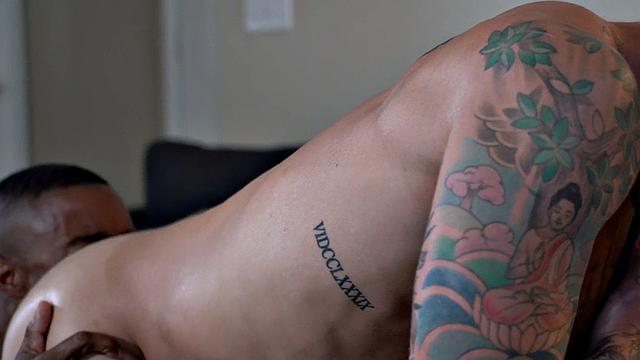 Ebony stud fucks and gets rimmed by white BF