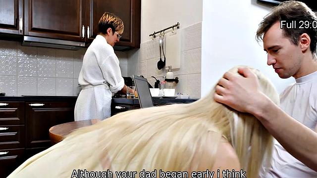 Crazy dude bangs his sexy stepsis behind stepmom's back