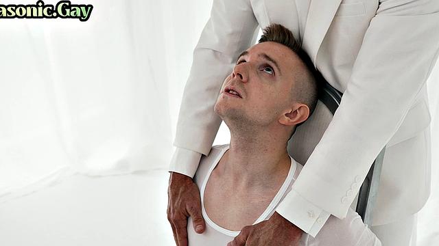 Cult gay mason in suit toys stud's asshole and jerks cock