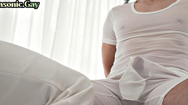 Cult gay mason in suit toys stud's asshole and jerks cock