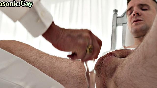 Cult gay mason in suit toys stud's asshole and jerks cock