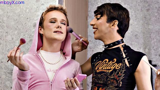 3some femboys barebacked by jock with facial ending