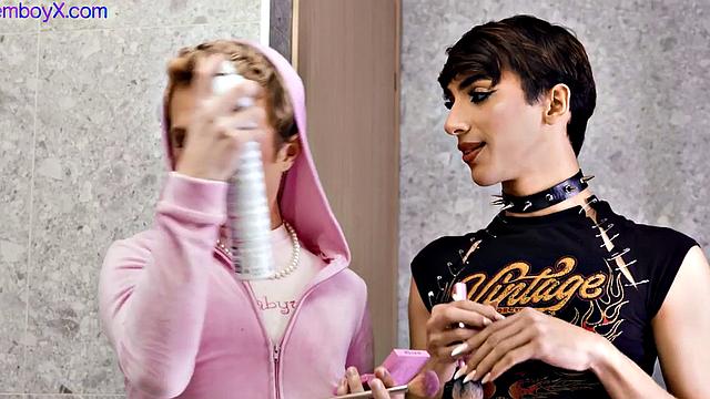 3some femboys barebacked by jock with facial ending