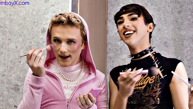 3some femboys barebacked by jock with facial ending