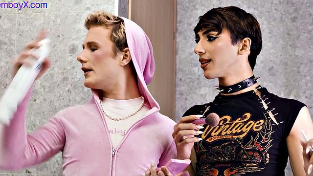 3some femboys barebacked by jock with facial ending