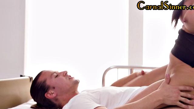 Busty nurse rides patient's cock after medical check