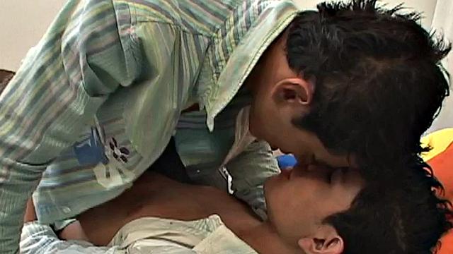 Amateur Latin twink rimmed and barebacked by partner at home