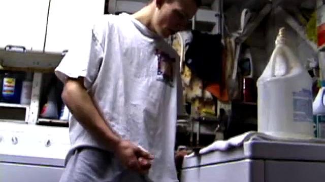 Returning home, with a new porn magazine, Shane heads to the laundry room to check out his new porn rag and jerk off. The porn must be good, because he quickly gets stiff and starts stroking.