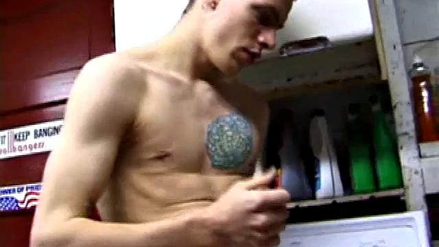 Returning home, with a new porn magazine, Shane heads to the laundry room to check out his new porn rag and jerk off. The porn must be good, because he quickly gets stiff and starts stroking.