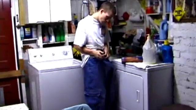 Returning home, with a new porn magazine, Shane heads to the laundry room to check out his new porn rag and jerk off. The porn must be good, because he quickly gets stiff and starts stroking.