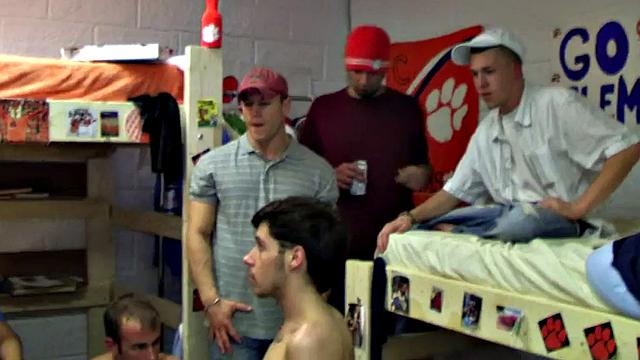 Hazed amateur fucked in college dormitory by fraternity