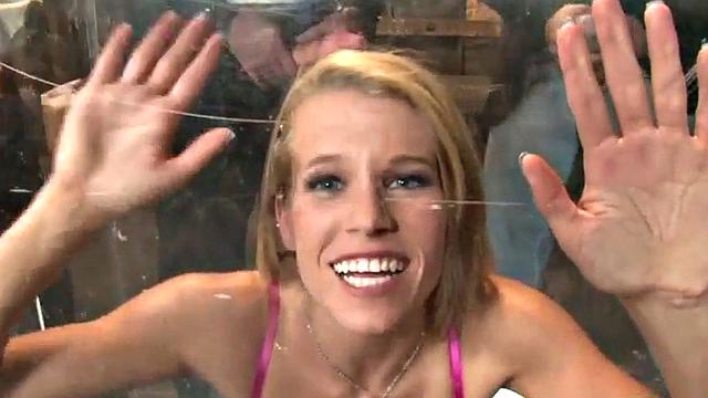 Bukkake teen gets her pussy rammed