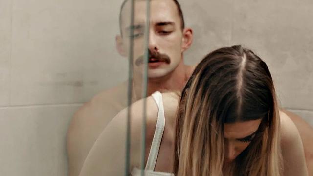 Raunchy trans fucked by lad in the bathroom